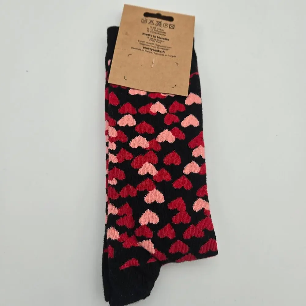 Paris Eiffel Tower Heart Socks Black Pink Red One Size NWT Cute Gift